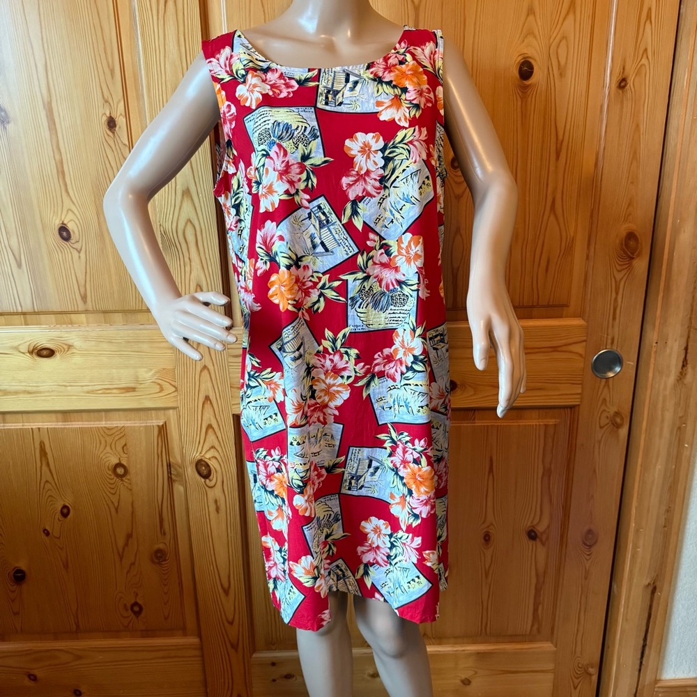 Villager Liz Claiborne Womens Floral Sleeveless Hawaiian Dress Red XLP Rayon